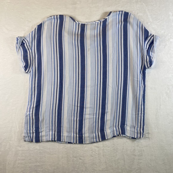 Lauren Ralph‎ Lauren Black Label Shirt Womens M Blue Striped Gauzy Boxy Logo - Picture 10 of 11
